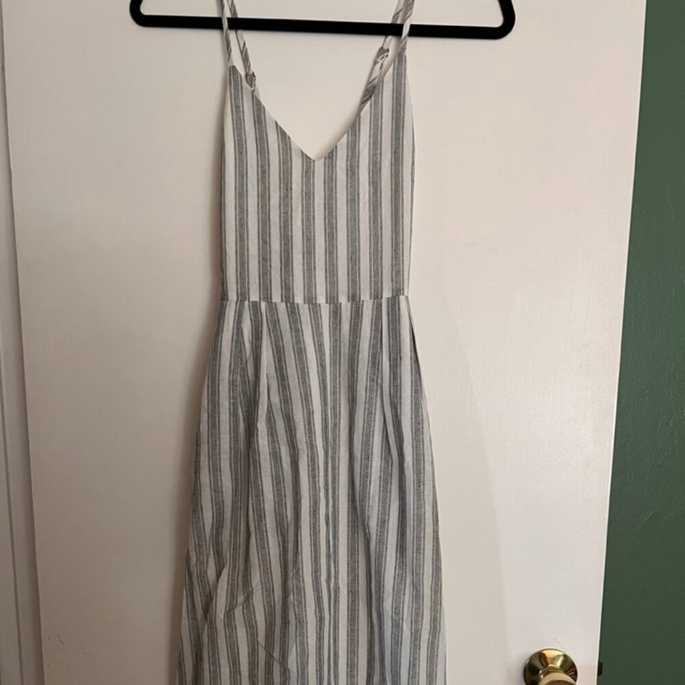 LULU'S Nelson Black and White Striped Midi Dress, XS